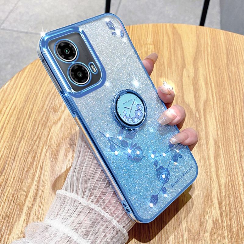 Coque Motorola Edge 50 Fusion Fleurs et Strass Anneau-Support