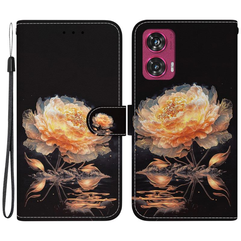 Housse Motorola Edge 50 Fusion Pivoine Dorée à Lanière