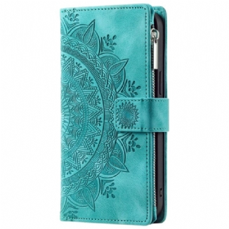 Housse Motorola Edge 50 Fusion Portefeuille Effet Daim Fleur Mandala