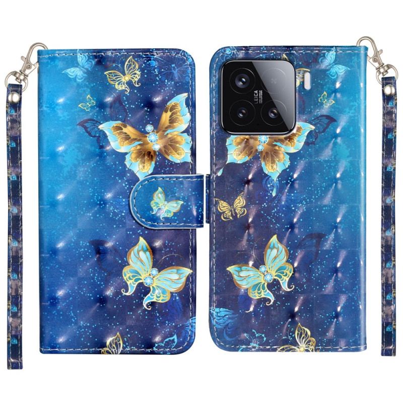 Housse Xiaomi 15T Pro Papillons Bleu et Or