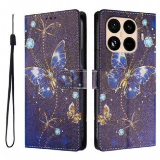 Housse Xiaomi 15T Pro Papillons Or et Bleu