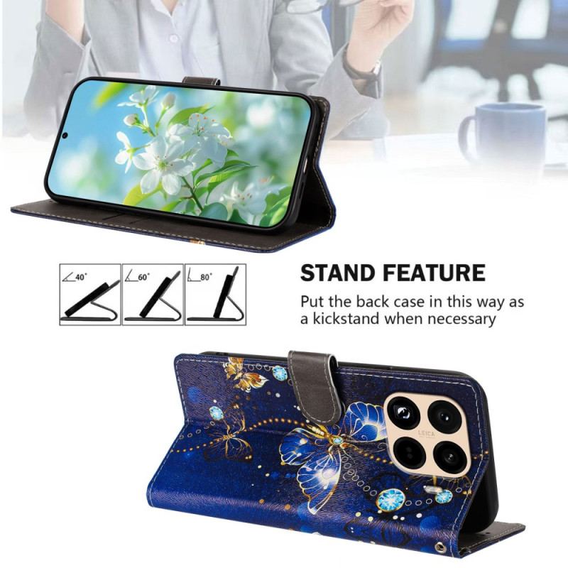 Housse Xiaomi 15T Pro Papillons Or et Bleu