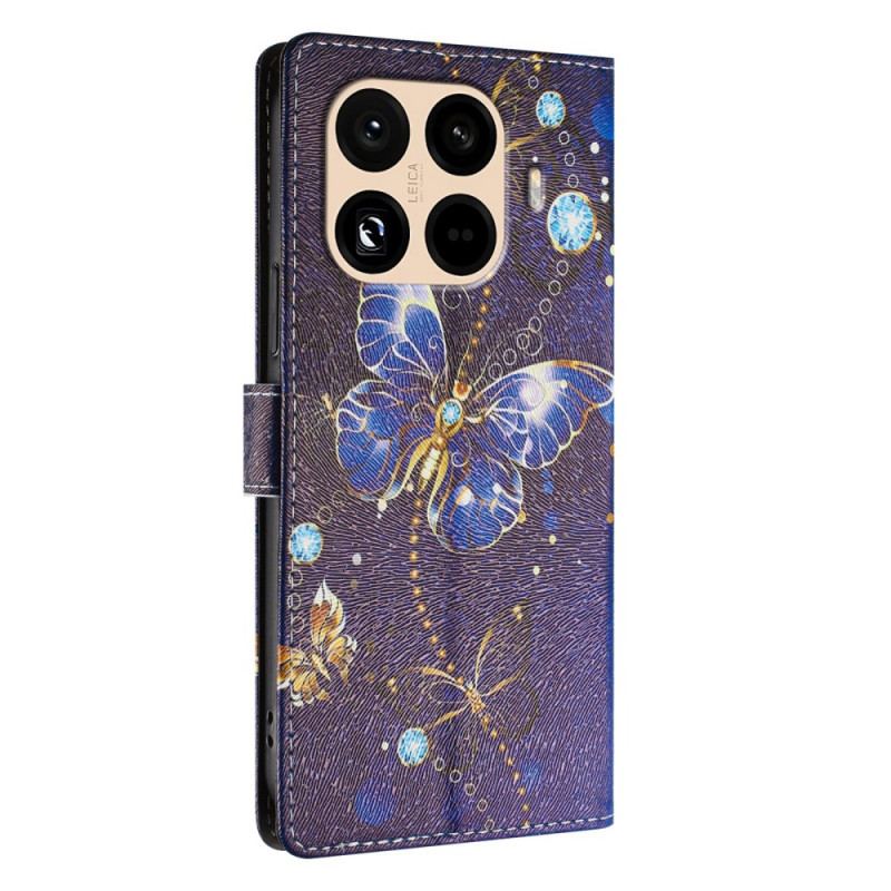 Housse Xiaomi 15T Pro Papillons Or et Bleu