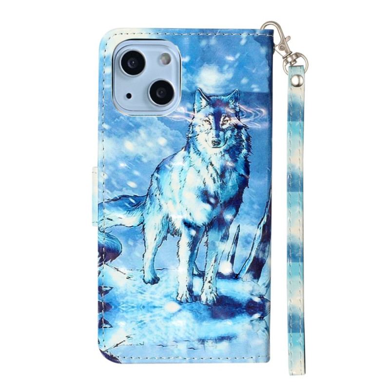 Housse iPhone 15 Plus Loup 3D à Lanière