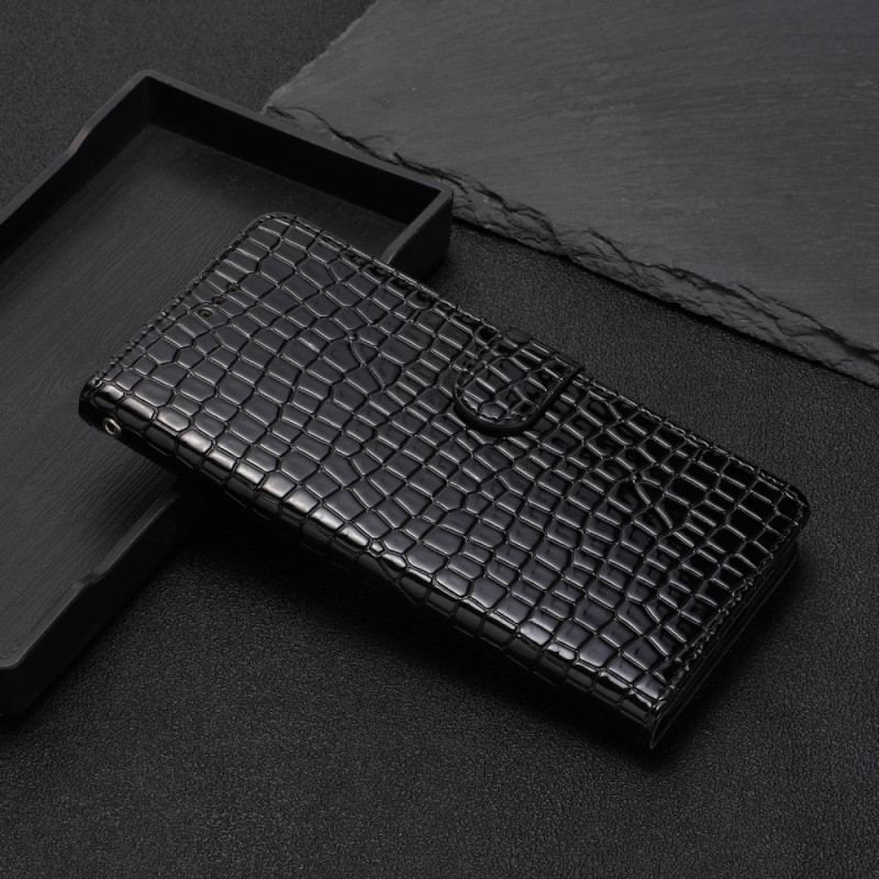 Housse iPhone 15 Plus Style Crocodile avec Lanière