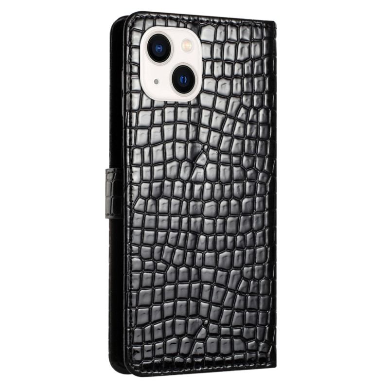 Housse iPhone 15 Plus Style Crocodile avec Lanière
