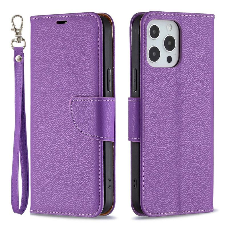 Housse iPhone 13 Pro Max Effet Cuir Litchi Coloré à Lanière
