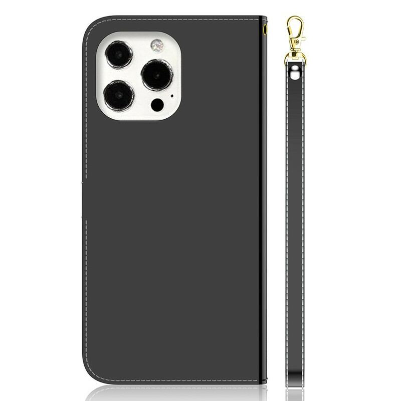 Housse iPhone 13 Pro Max Simili Cuir Couverture Miroir