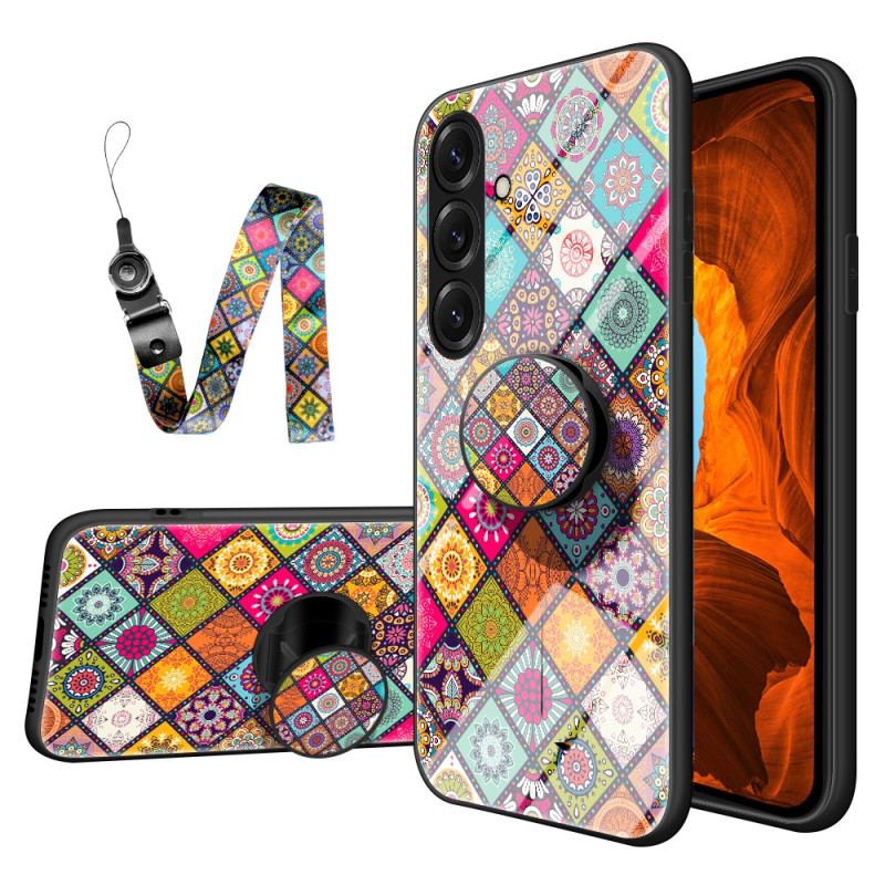 Coque Samsung Galaxy S26 Plus Anneau-Support et Lanière Patchwork