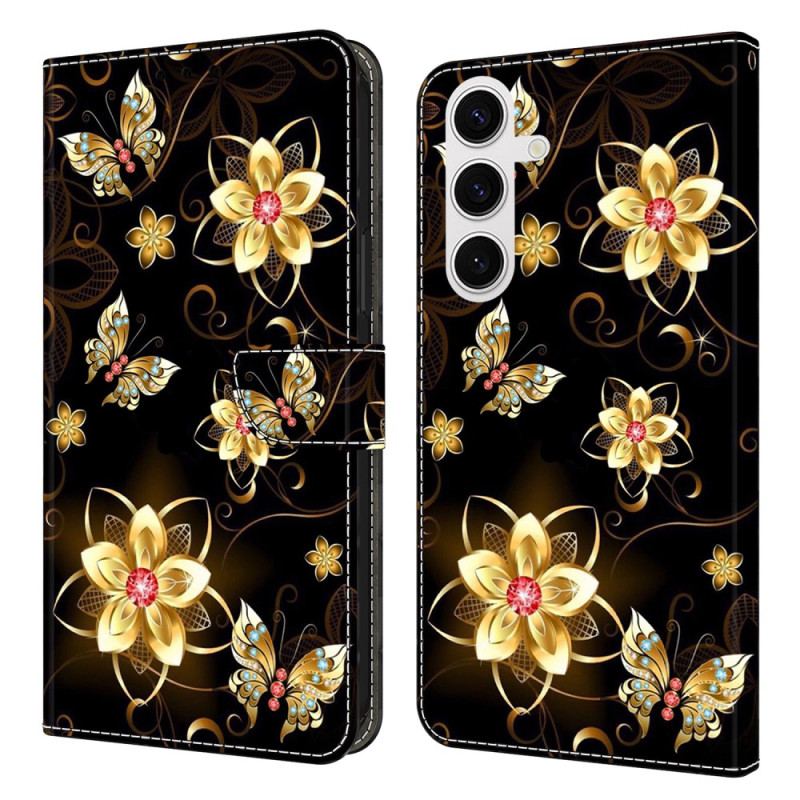 Housse Samsung Galaxy S26 Plus Fleurs Dorées et Papillons