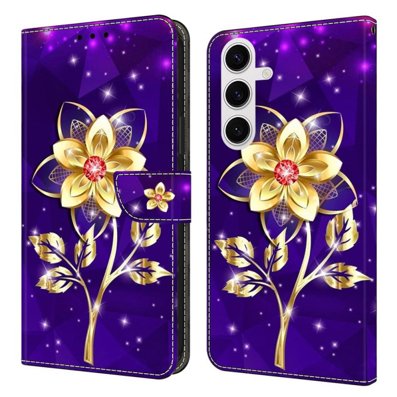 Housse Samsung Galaxy S26 Plus Fleurs Dorées sur Fond Violet