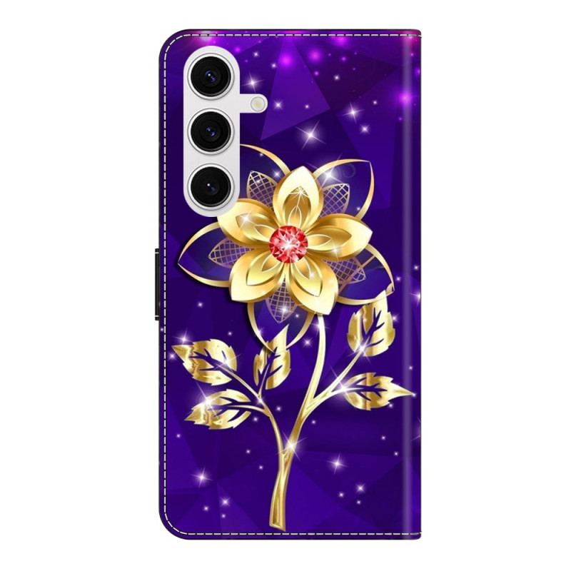 Housse Samsung Galaxy S26 Plus Fleurs Dorées sur Fond Violet