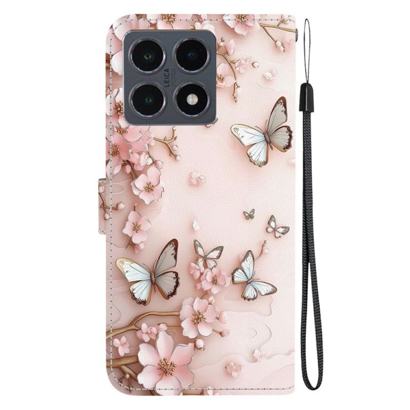 Housse Xiaomi 15T Papillons et Fleurs Or-Rose