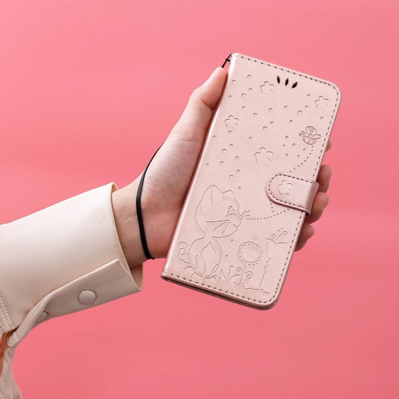 Housse Oppo Find X5 Lite Chats et Abeilles à Lanière