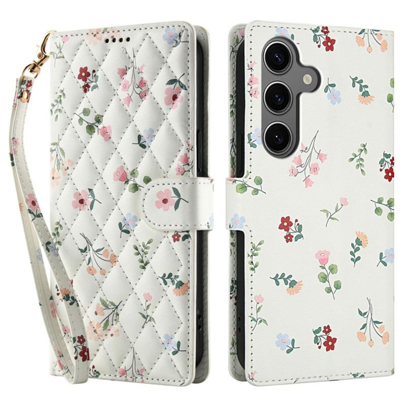 Housse Samsung Galaxy S25 FE Fleurettes à Lanière