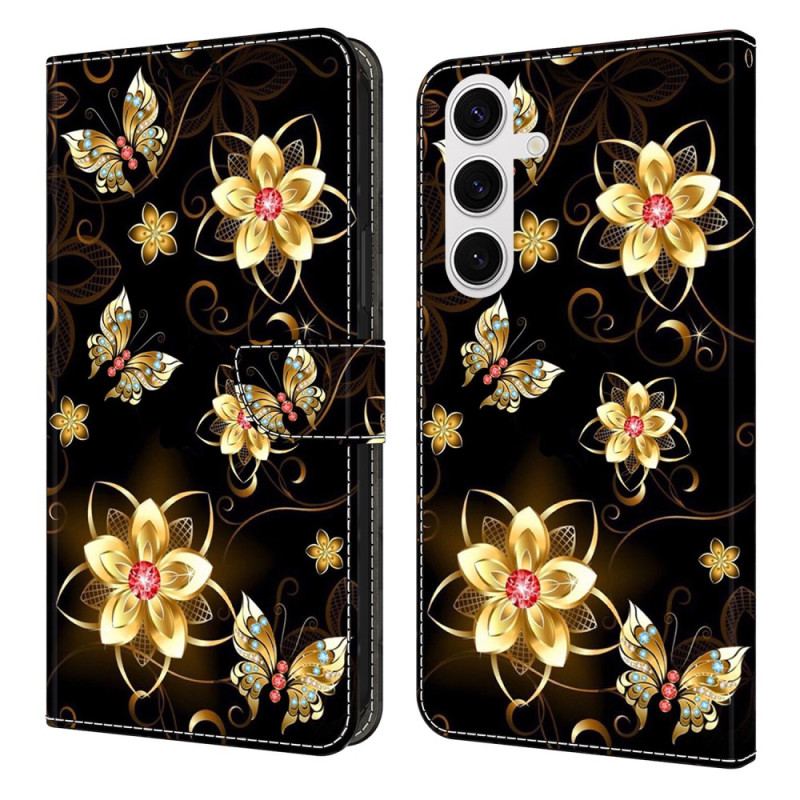 Housse Samsung Galaxy S25 FE Fleurs Dorées et Papillons