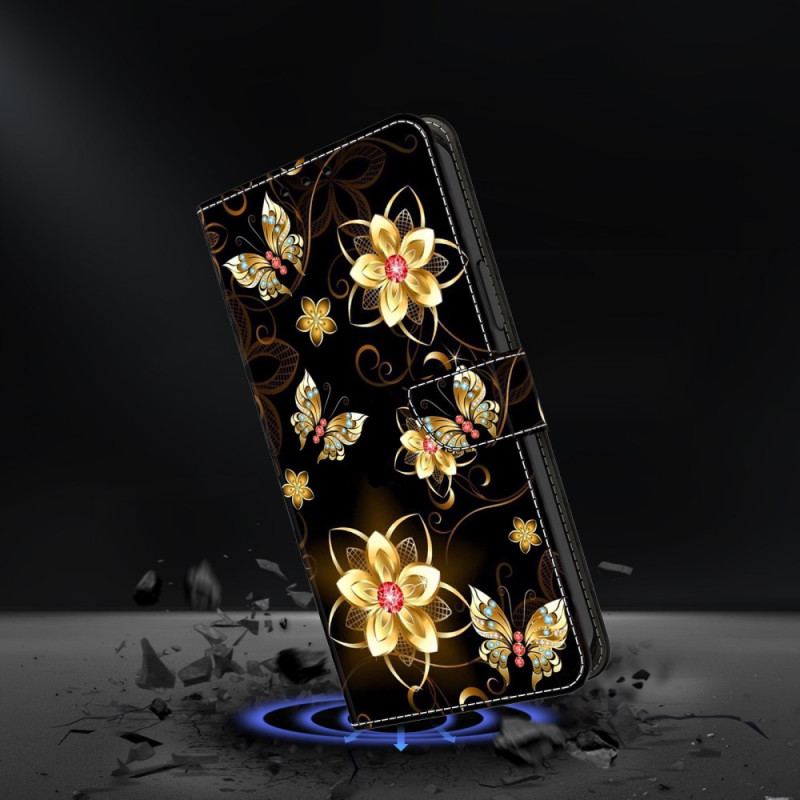 Housse Samsung Galaxy S25 FE Fleurs Dorées et Papillons