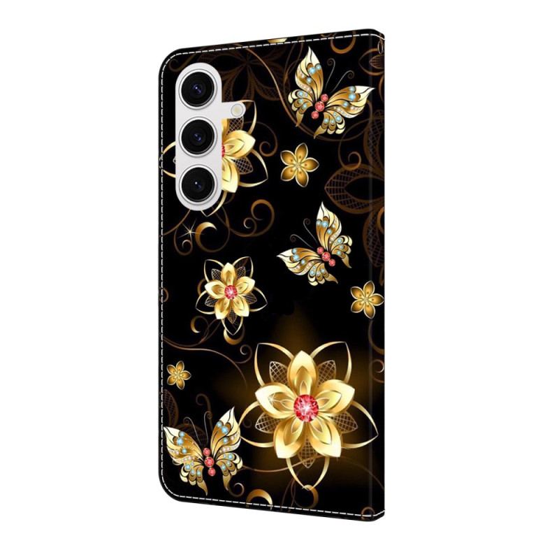 Housse Samsung Galaxy S25 FE Fleurs Dorées et Papillons
