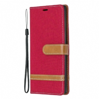 Housse Samsung Galaxy Note 10 Tissu et Effet Cuir à Lanière