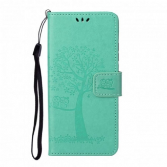 Housse Motorola Edge 20 Arbre et Hiboux à Lanière
