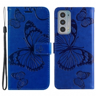 Housse Motorola Edge 20 Papillons Géants à Lanière