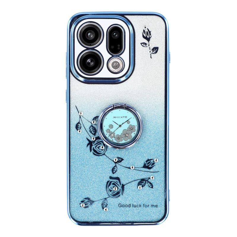 Coque Oppo Find X9 5G Anneau-Support Fleurs et Strass KADEM