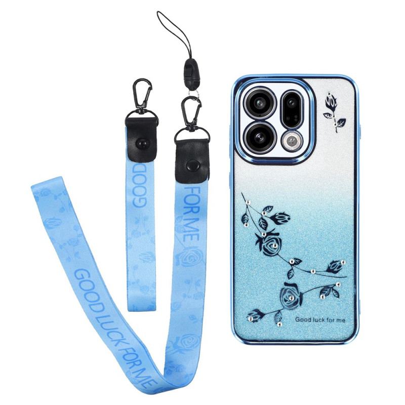 Coque Oppo Find X9 5G Fleurs et Strass à Lanières KADEM