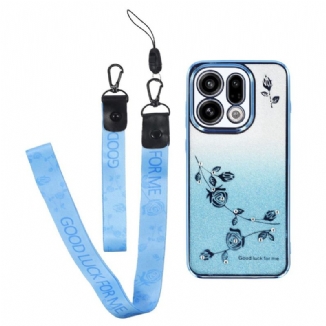 Coque Oppo Find X9 5G Fleurs et Strass à Lanières KADEM