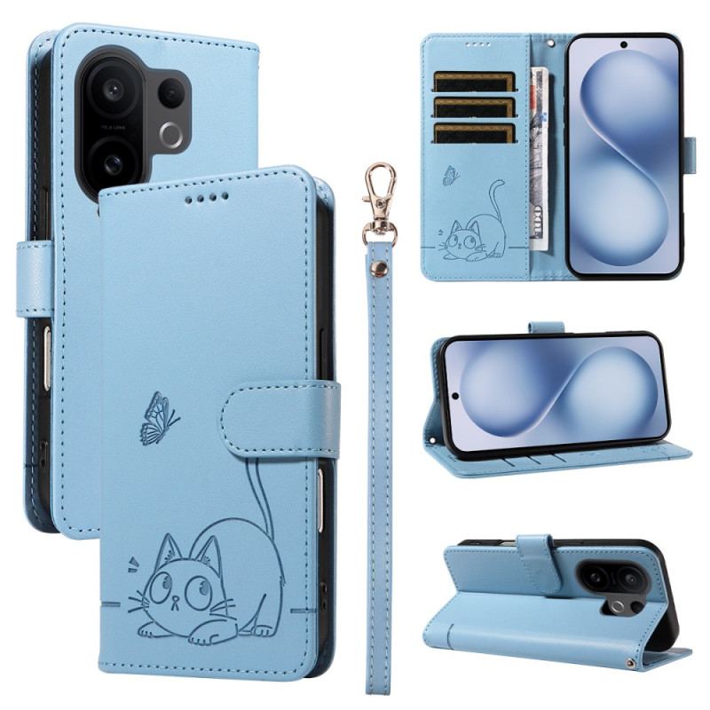 Housse Vivo X200 FE Gravure Chat à Lanière