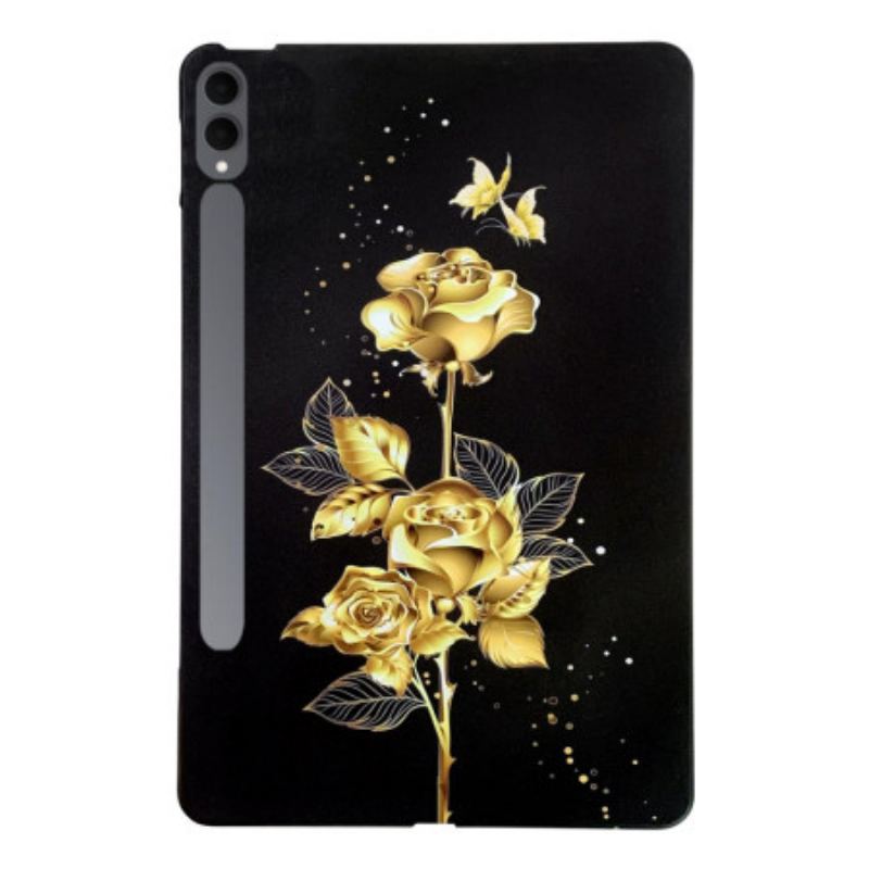 Coque Samsung Galaxy Tab S11 Ultra Papillons et Roses Dorés