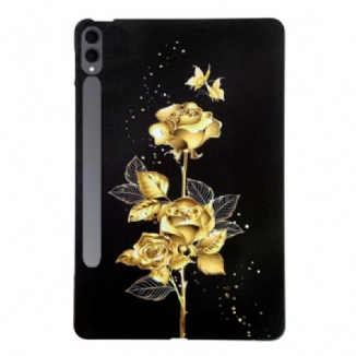 Coque Samsung Galaxy Tab S11 Ultra Papillons et Roses Dorés