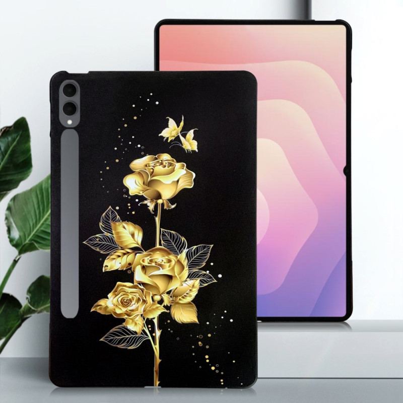 Coque Samsung Galaxy Tab S11 Ultra Papillons et Roses Dorés