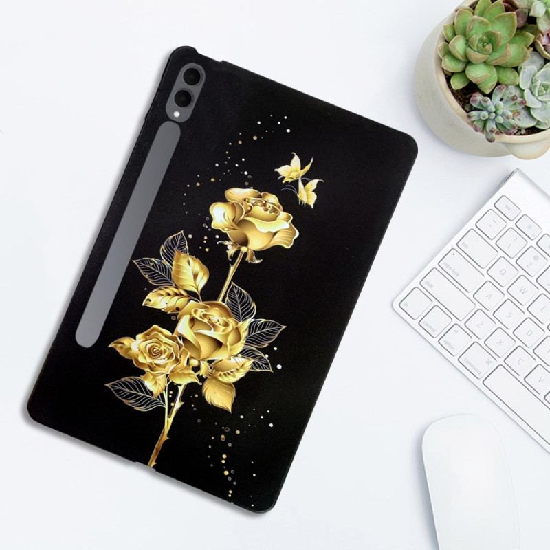Coque Samsung Galaxy Tab S11 Ultra Papillons et Roses Dorés