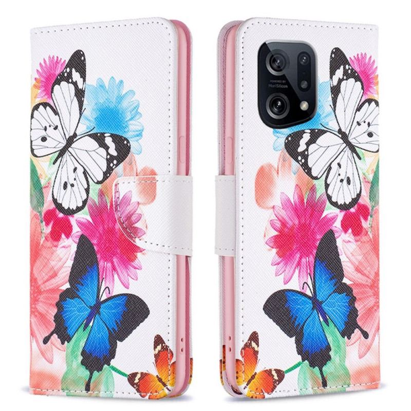 Housse Oppo Find X5 Papillons Aquarelle