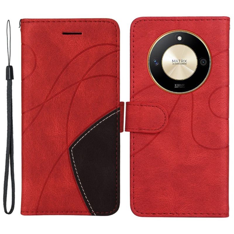 Housse Honor Magic 6 Lite / X9b Bicolore Lignes Ondulées à Lanière
