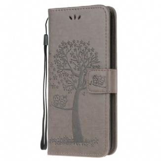 Housse Huawei P Smart 2020 Arbre et Hiboux à Lanière