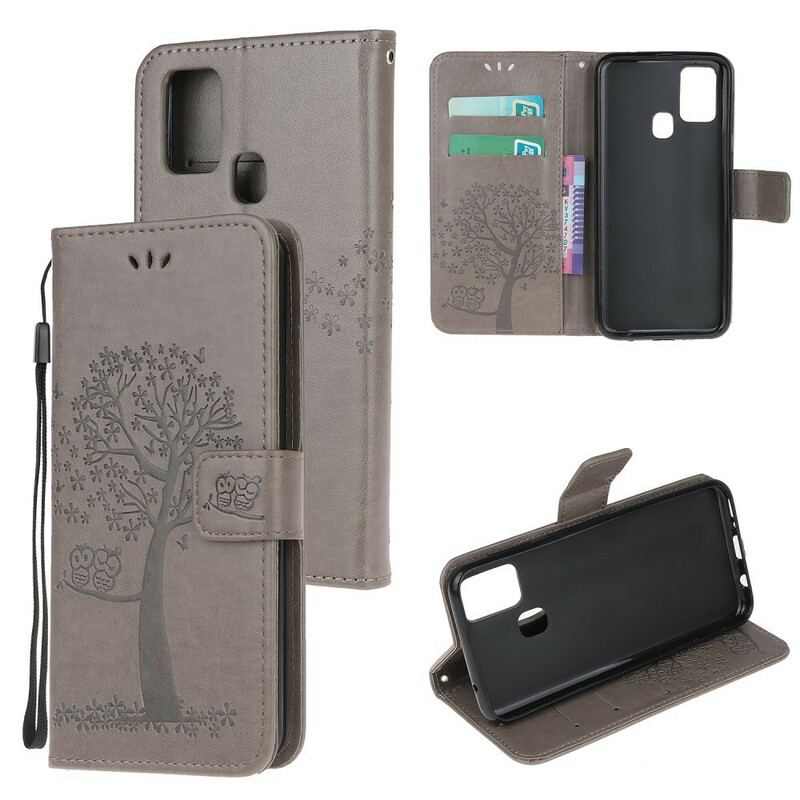 Housse Huawei P Smart 2020 Arbre et Hiboux à Lanière