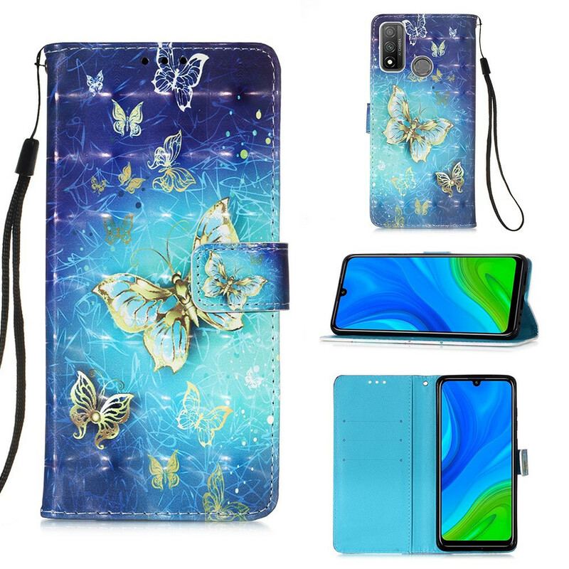 Housse Huawei P Smart 2020 Papillons Dorés à Lanière