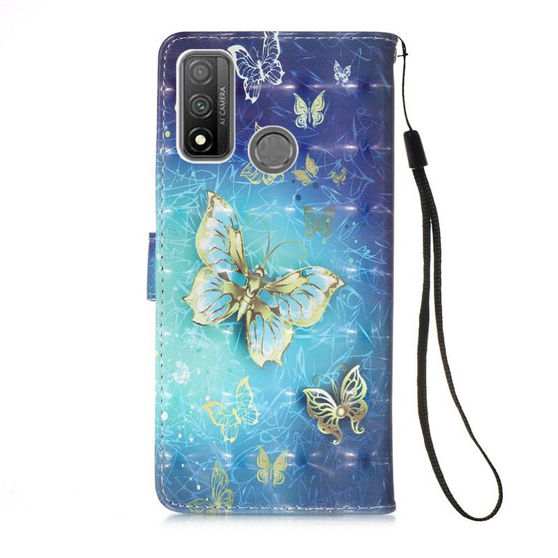 Housse Huawei P Smart 2020 Papillons Dorés à Lanière