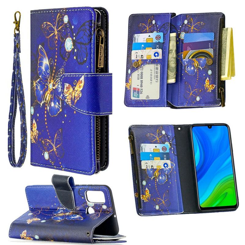 Housse Huawei P Smart 2020 Poche Zippée Papillons