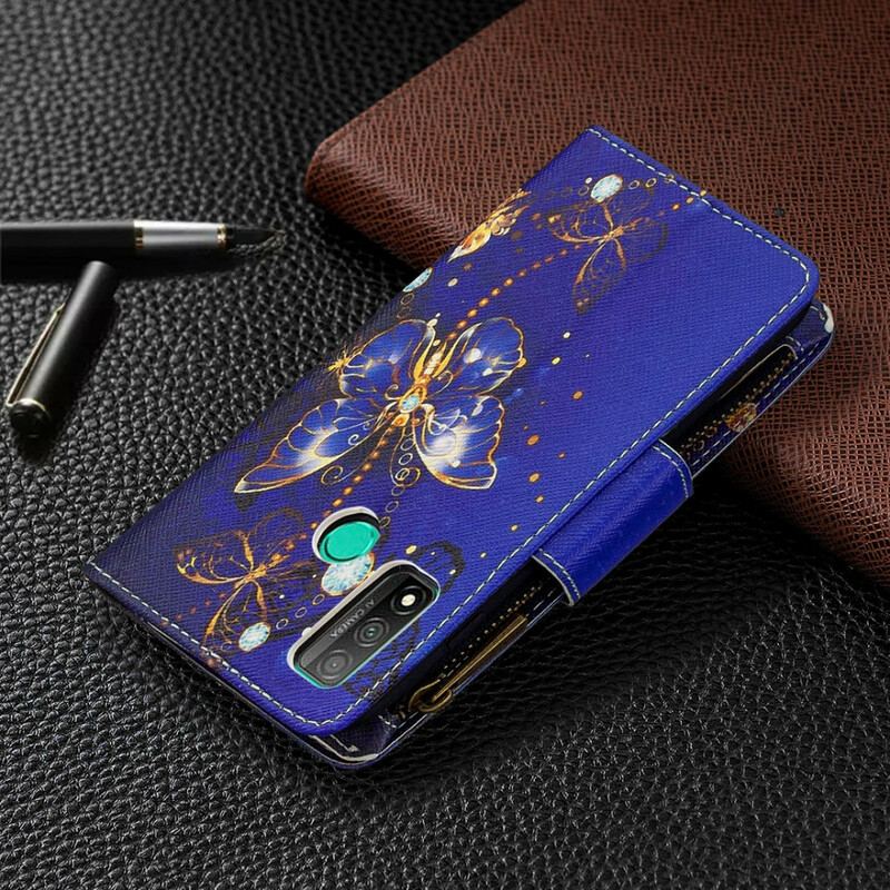 Housse Huawei P Smart 2020 Poche Zippée Papillons