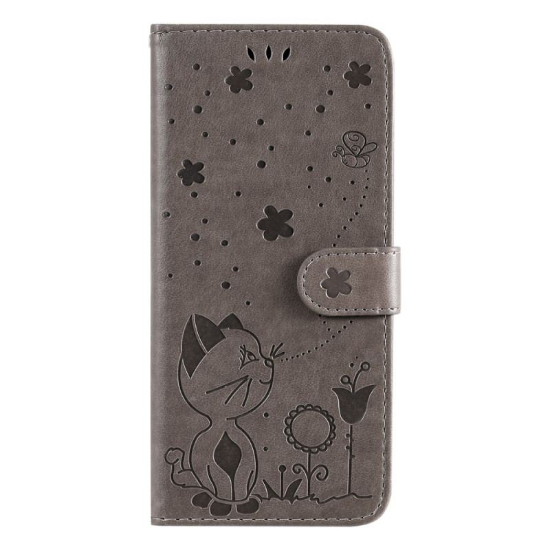 Housse Moto E40 / E30 / E20 Chat et Abeille à Lanière