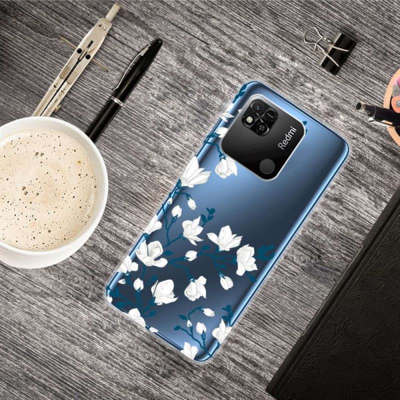 Coque Xiaomi Redmi 10A Transparente Fleurs Blanches