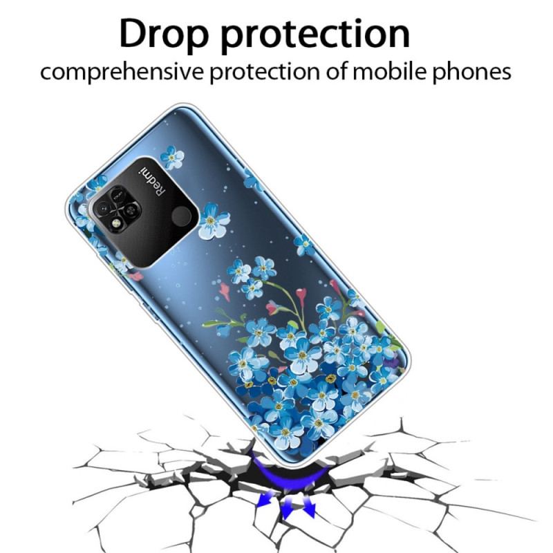 Coque Xiaomi Redmi 10A Transparente Fleurs Bleus