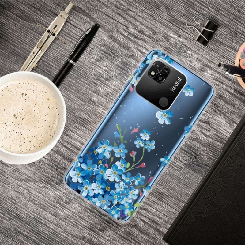 Coque Xiaomi Redmi 10A Transparente Fleurs Bleus
