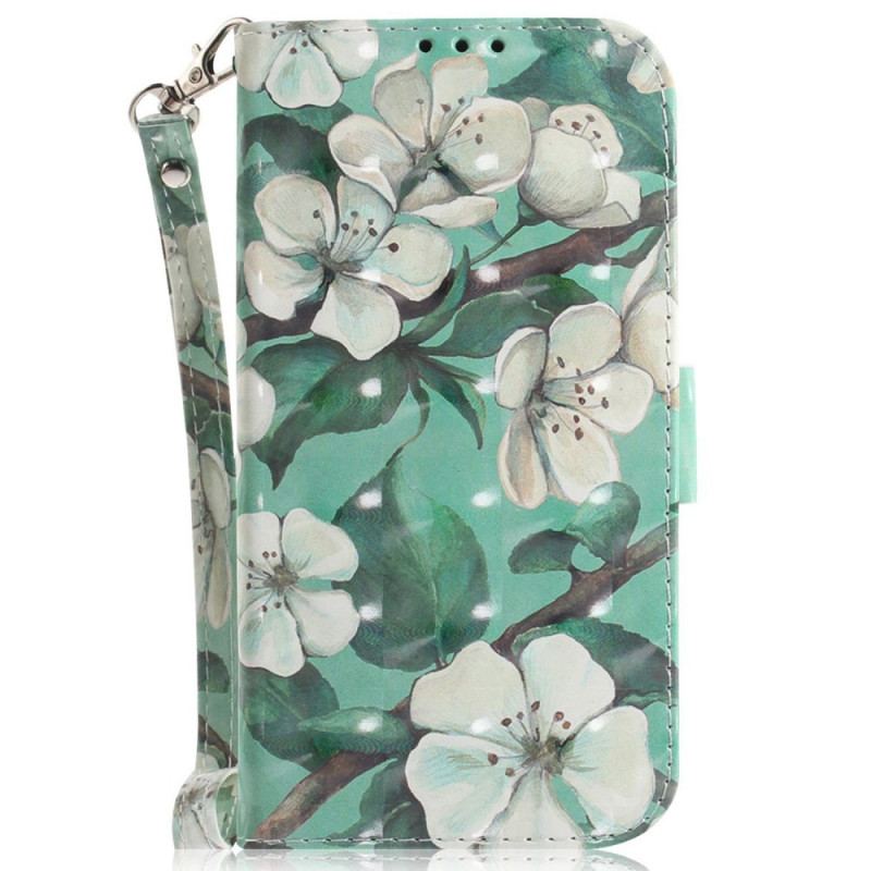 Housse Xiaomi Redmi 10A Fleurs Blanches à Lanière