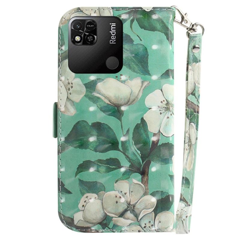 Housse Xiaomi Redmi 10A Fleurs Blanches à Lanière