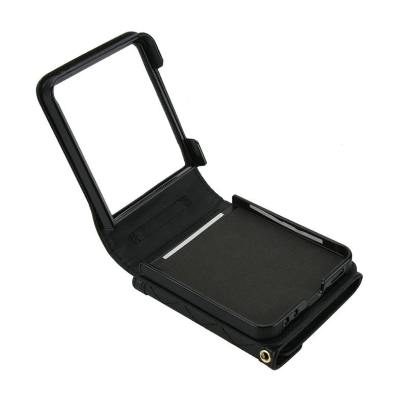 Coque Samsung Galaxy Z Flip 7 5G Porte-Cartes Matelassé et Bandoulière