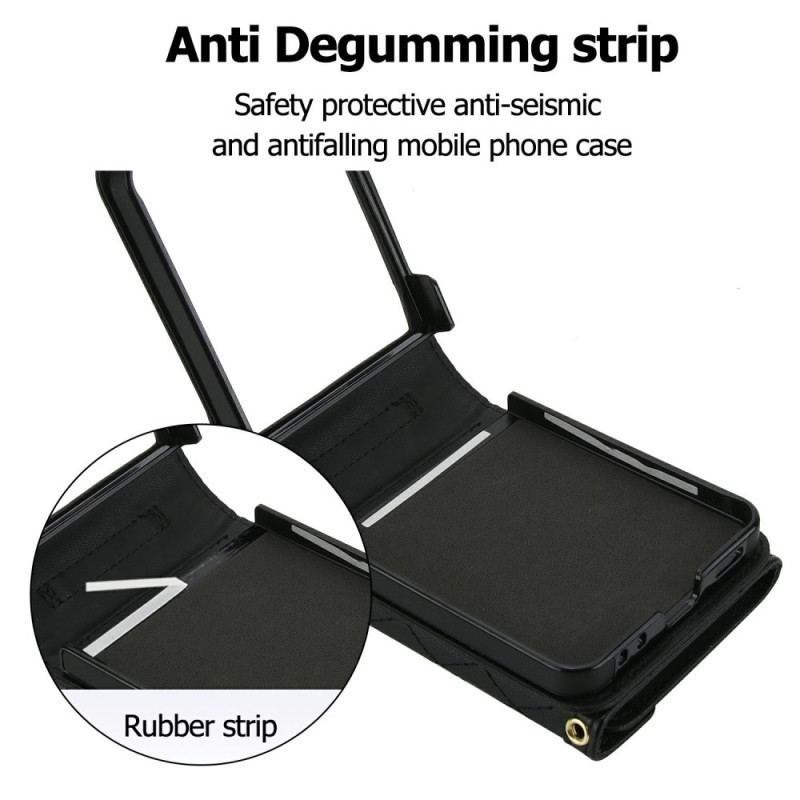 Coque Samsung Galaxy Z Flip 7 5G Porte-Cartes Matelassé et Bandoulière