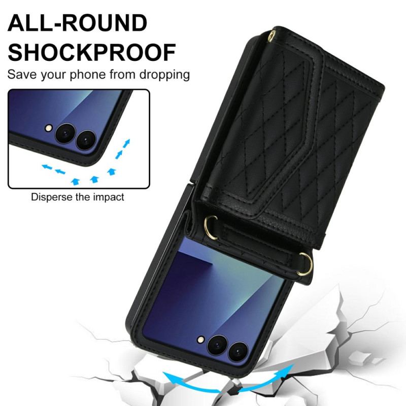 Coque Samsung Galaxy Z Flip 7 5G Porte-Cartes Matelassé et Bandoulière